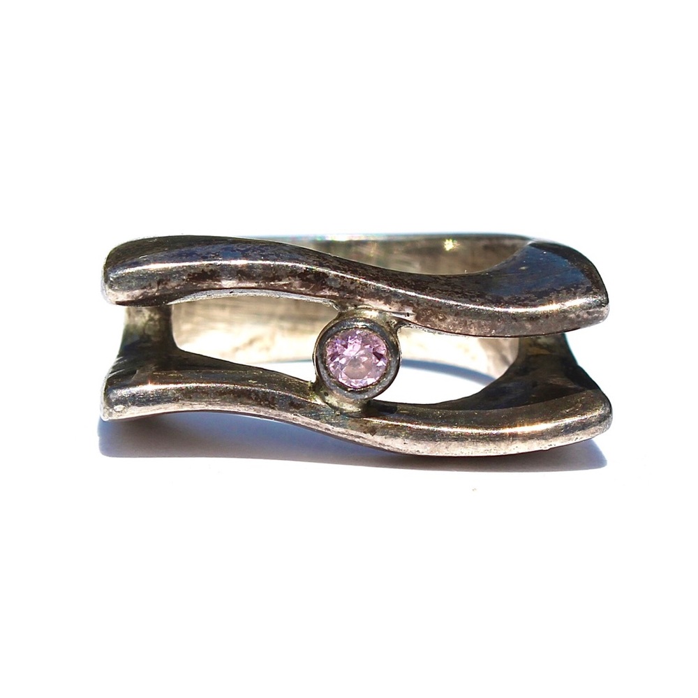 Vintage Sterling Silver Pink Cubic Zirconia Ring 6